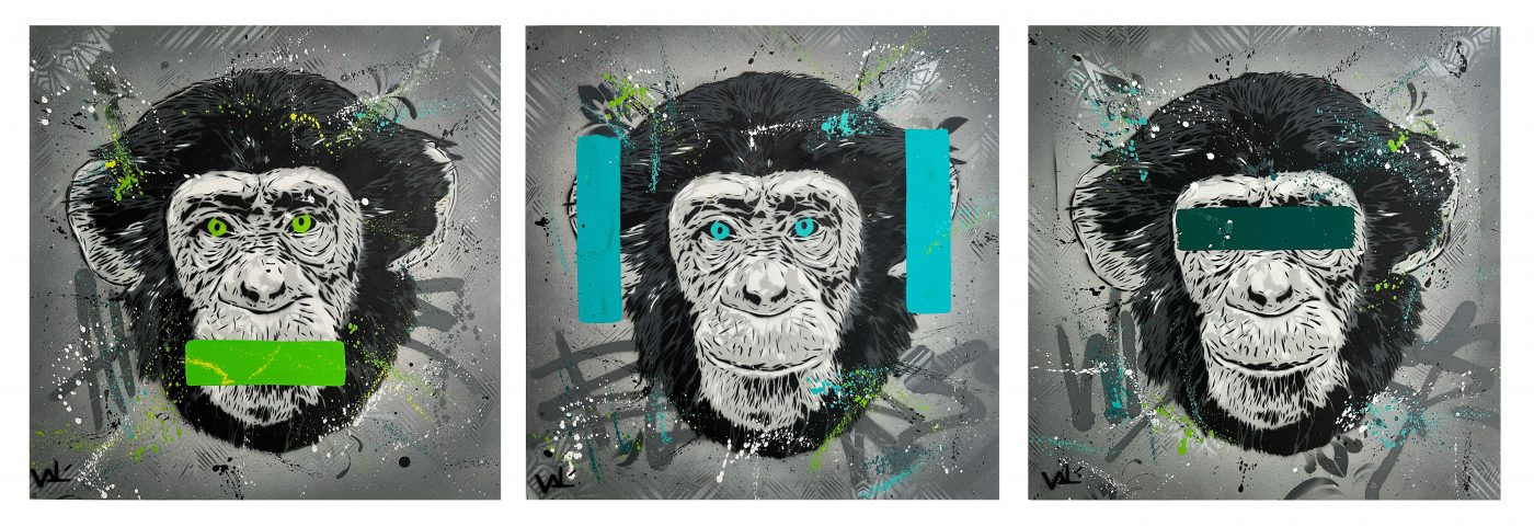 three wise monkeys street art painting